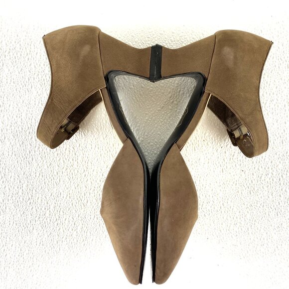 Lord & Taylor Classic Preppy Regencycore Women Suede Ankle Strap Heels 9M Brown - Picture 8 of 16